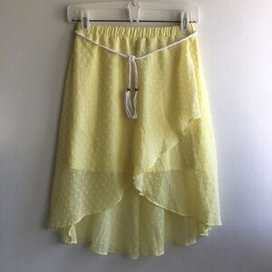 Amy Byer Sz L Girls Pastel Yellow Sarong Style Skirt Asymmetrical Textured Belt